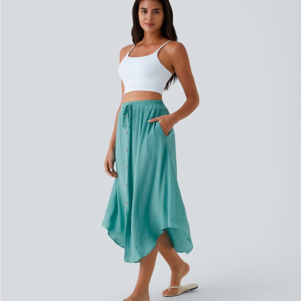NWT - HALARA - Flowy Teal Button-Down Skirt
